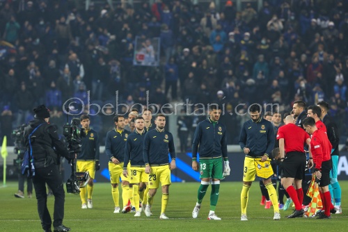 Villarreal team enter the field