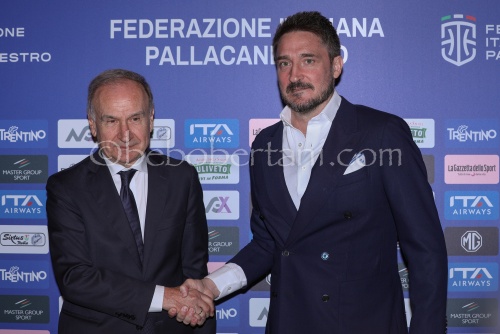 Giovanni Petrucci (FIP president) and Gianmarco Pozzecco (new Italy basketball head coach) press conference